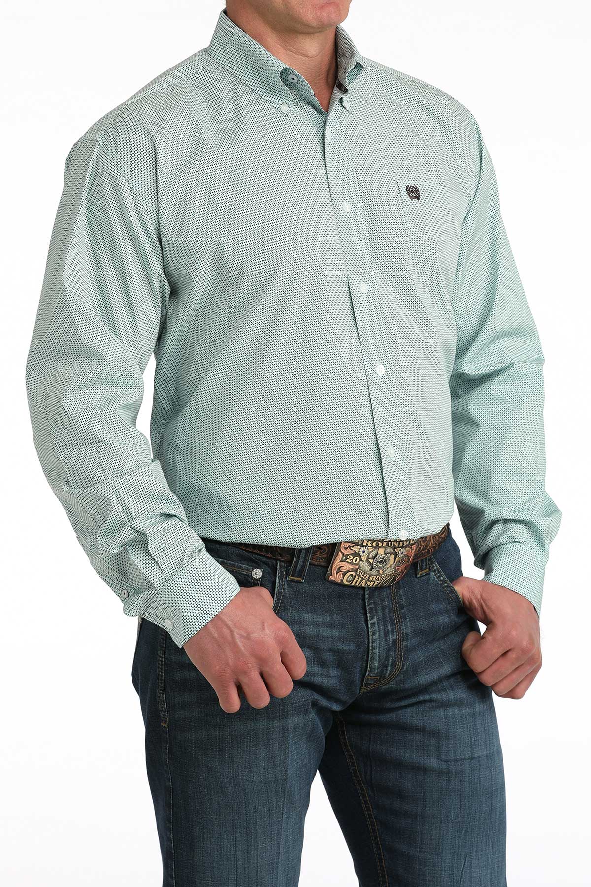 Men’s Light Blue Patterned LS Shirt