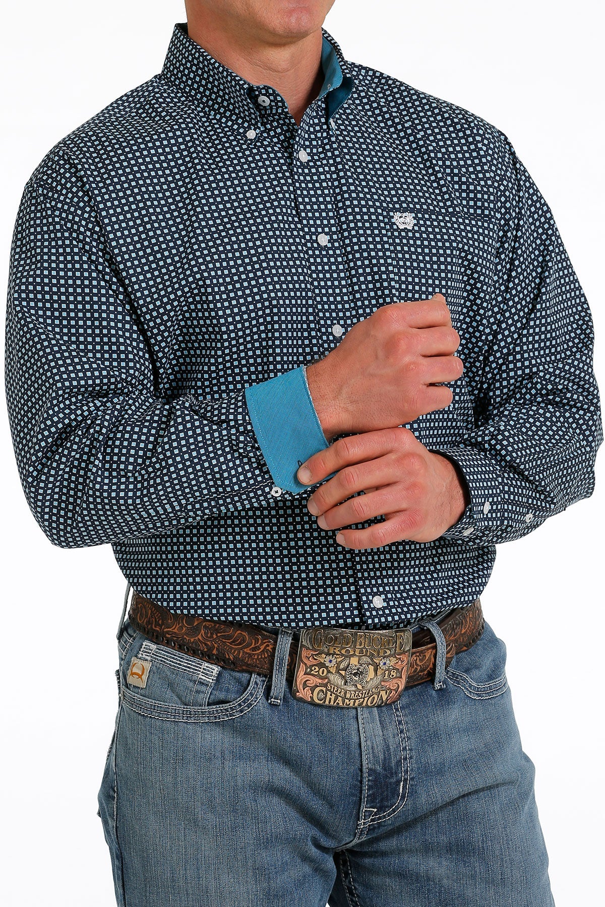 Cinch Navy Patterned LS Shirt