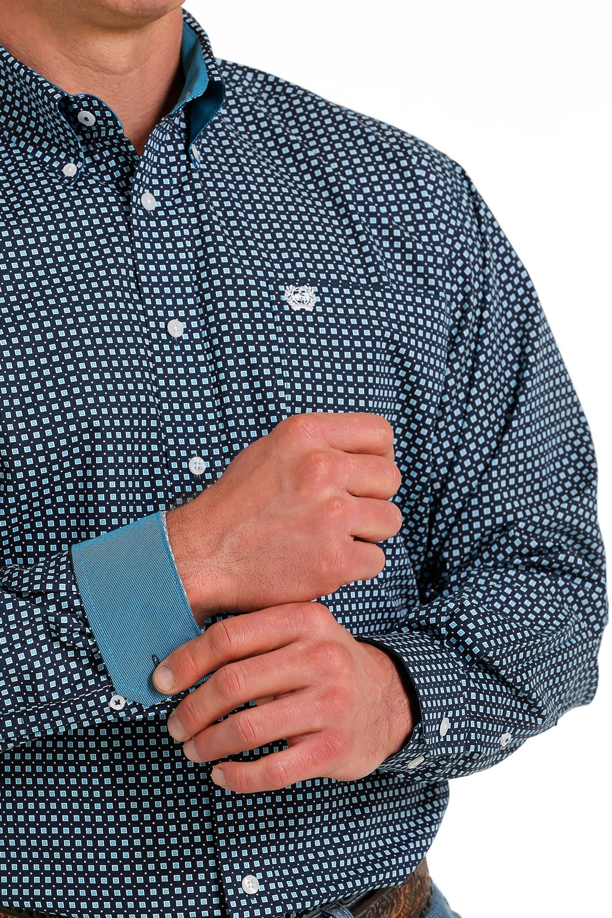 Cinch Navy Patterned LS Shirt
