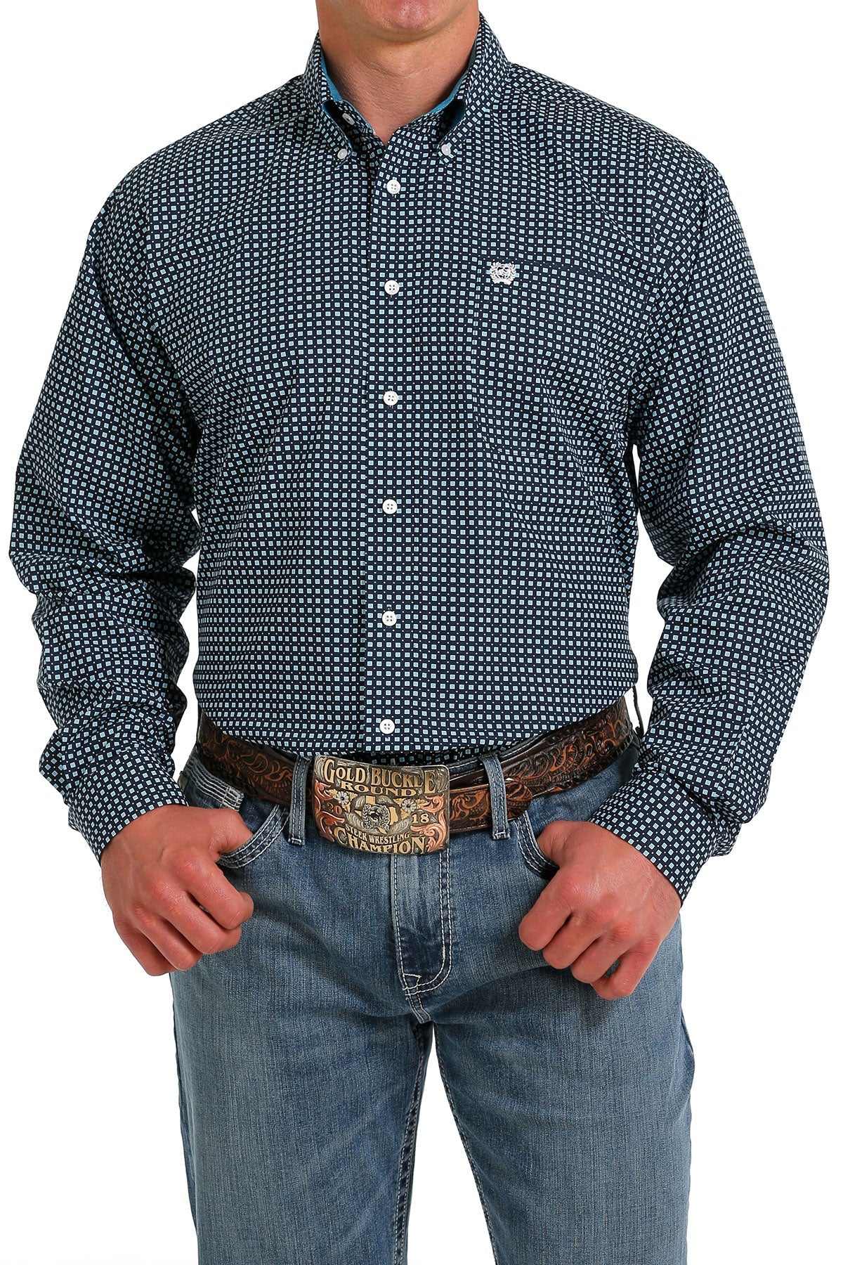 Cinch Navy Patterned LS Shirt