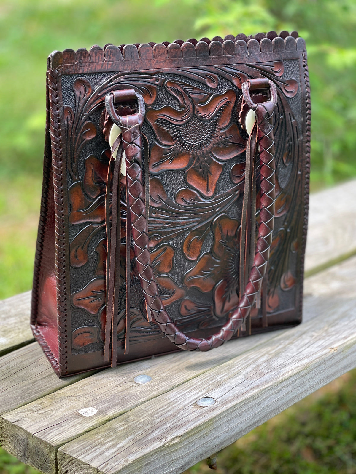 Hand Tooled Leather Tote Bag "CORREAS" by ALLE