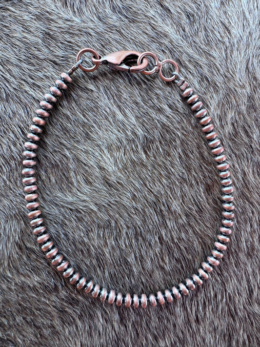 Handcrafted Copper 3mm Saucer Beaded Bracelet 7.5"