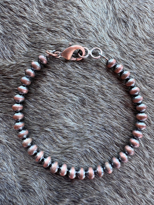 Handcrafted Copper 5mm Beaded Bracelet 7.5"