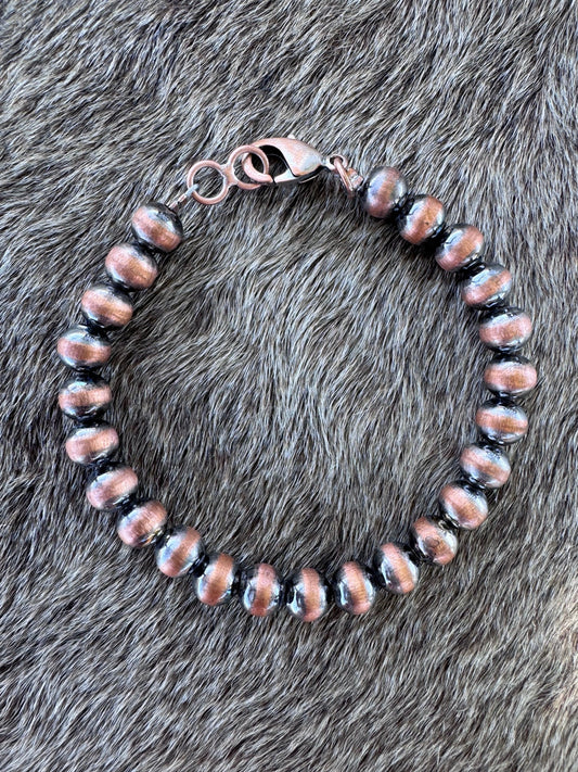 Handcrafted Copper 7mm Beaded Bracelet 7.5"