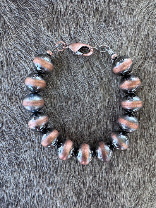 Handcrafted Copper 12mm Beaded Bracelet 7.5"