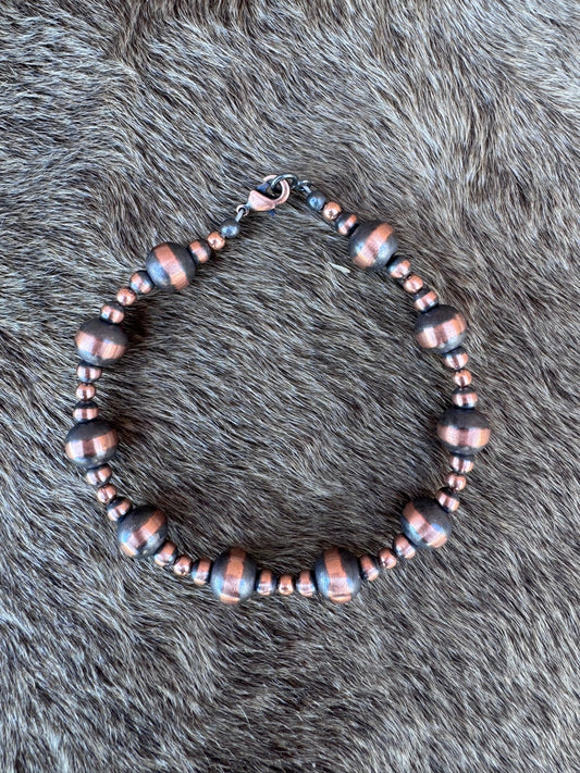 Handcrafted Copper 3-8mm Beaded  Bracelet 7.5"