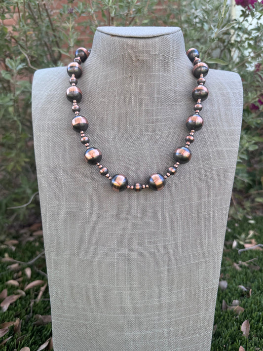 Handcrafted Copper 3-16mm Beaded Necklace