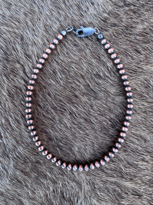 Handcrafted Copper 3mm Beaded Bracelet 7.5"