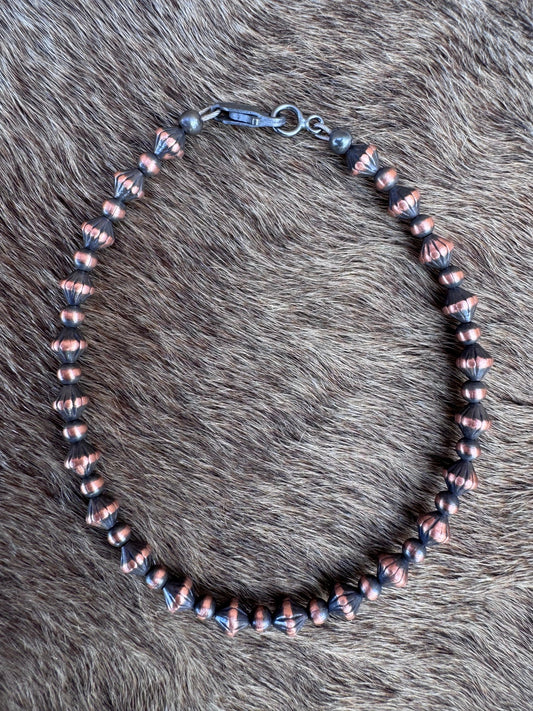 Handcrafted Copper 3mm Patterned Beaded Bracelet 7.5"