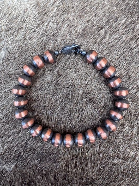 Handcrafted Copper 8mm Beaded Bracelet 7"