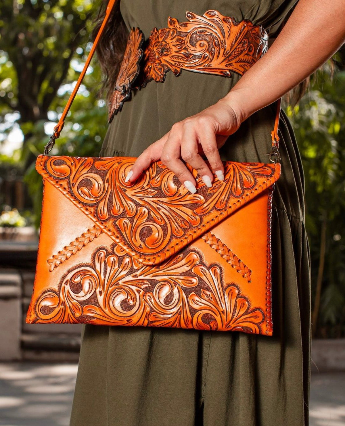 Hand-Tooled Leather Crossbody & Clutch Bag "ITALIA" by ALLE