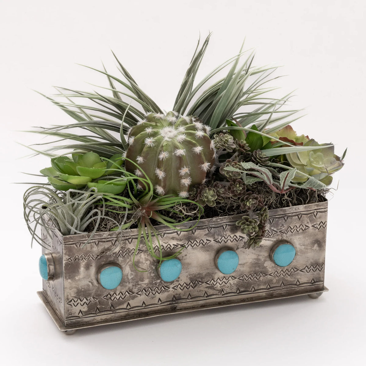 Stamped Planter With Turquoise