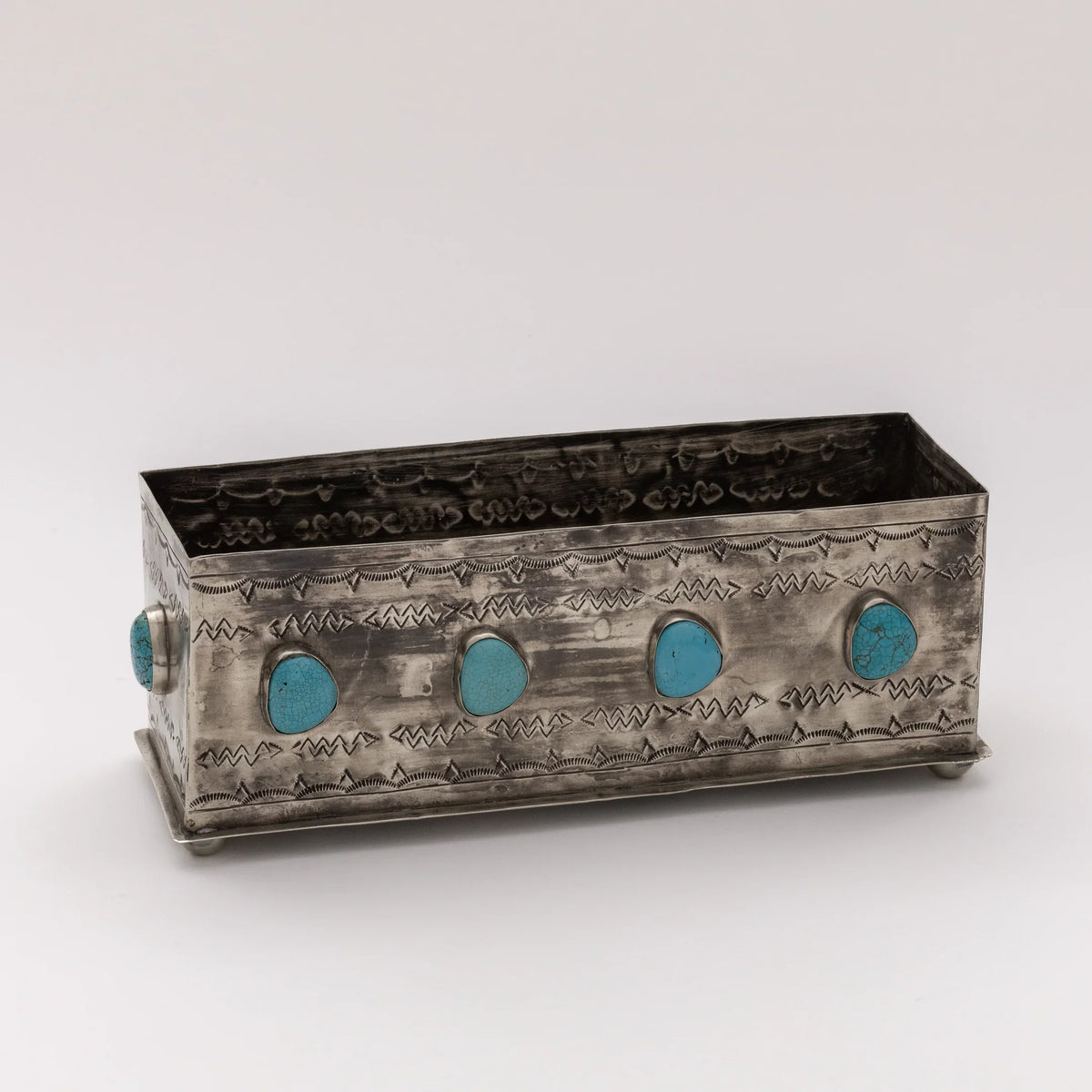 Stamped Planter With Turquoise