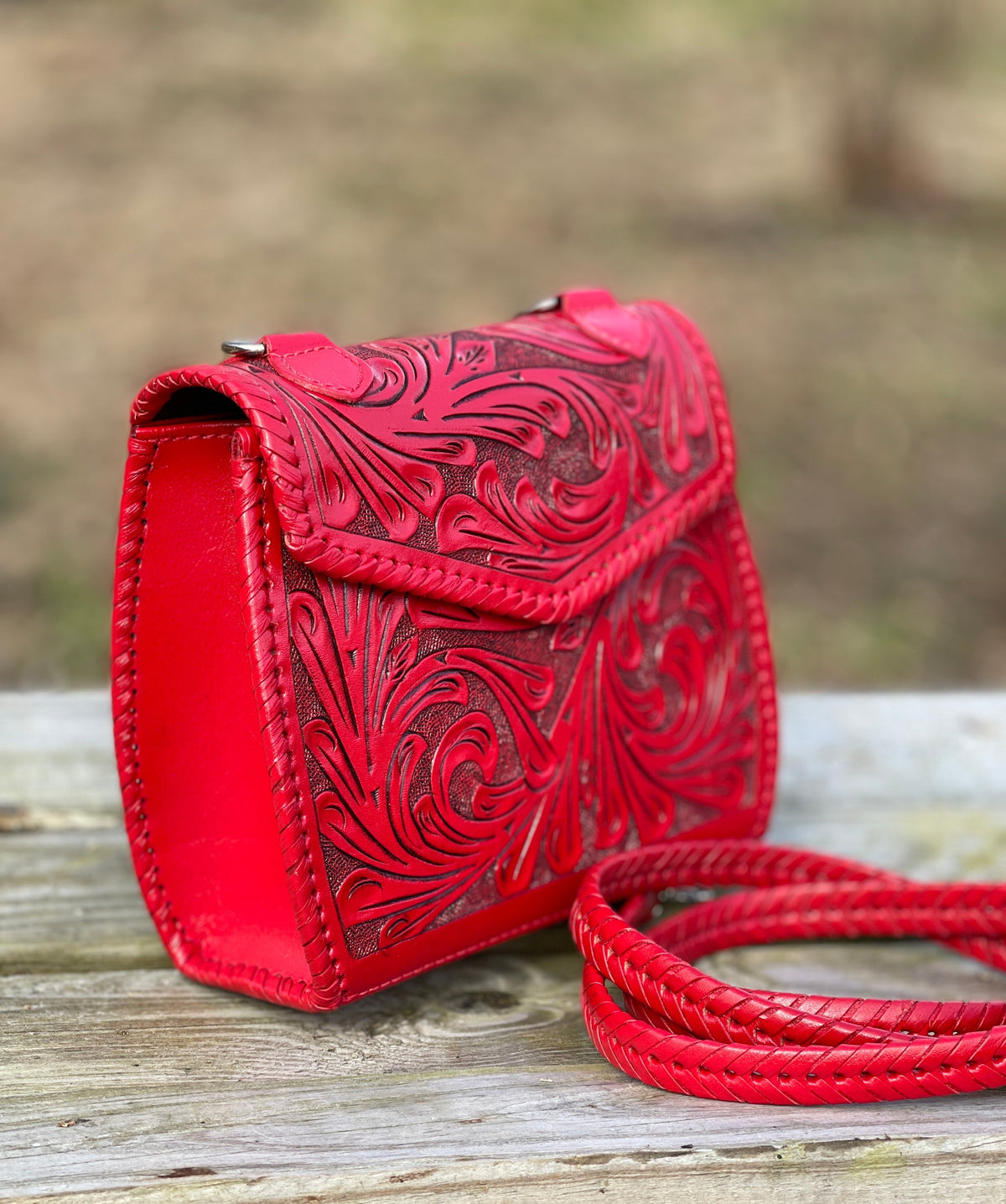 Fine Hand-Tooled Leather Crossbody "ERICKA", more Colors