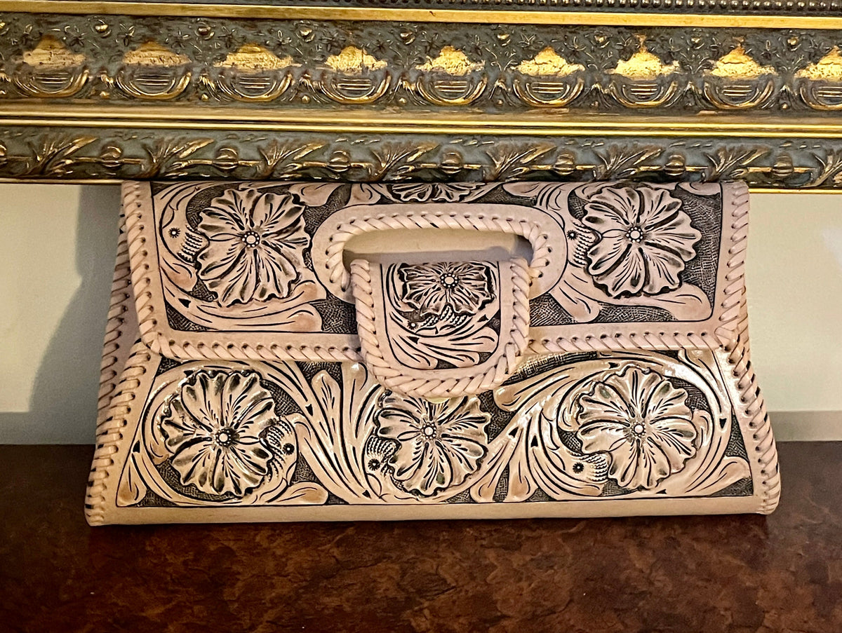 Hand-Tooled Leather Large Crossbody Clutch "LENGUETA" by ALLE