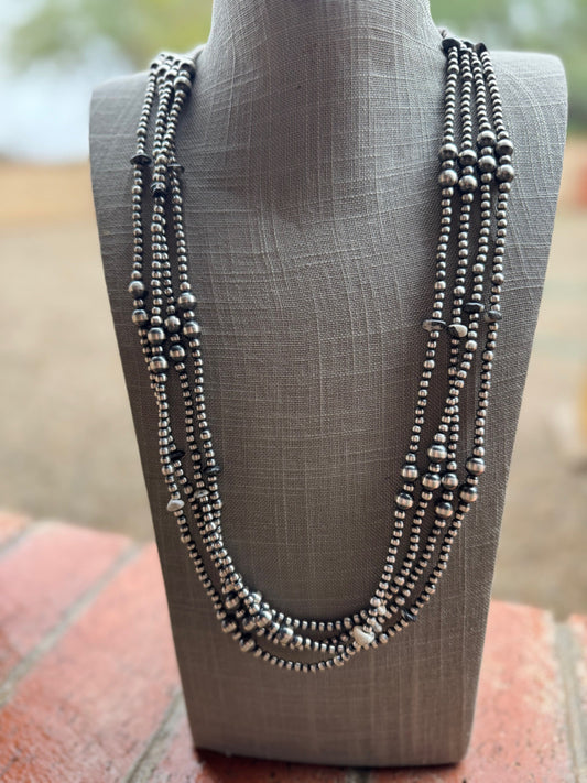 Handcrafted Sterling Silver & White Buffalo 4-8mm Beaded Necklace 36"