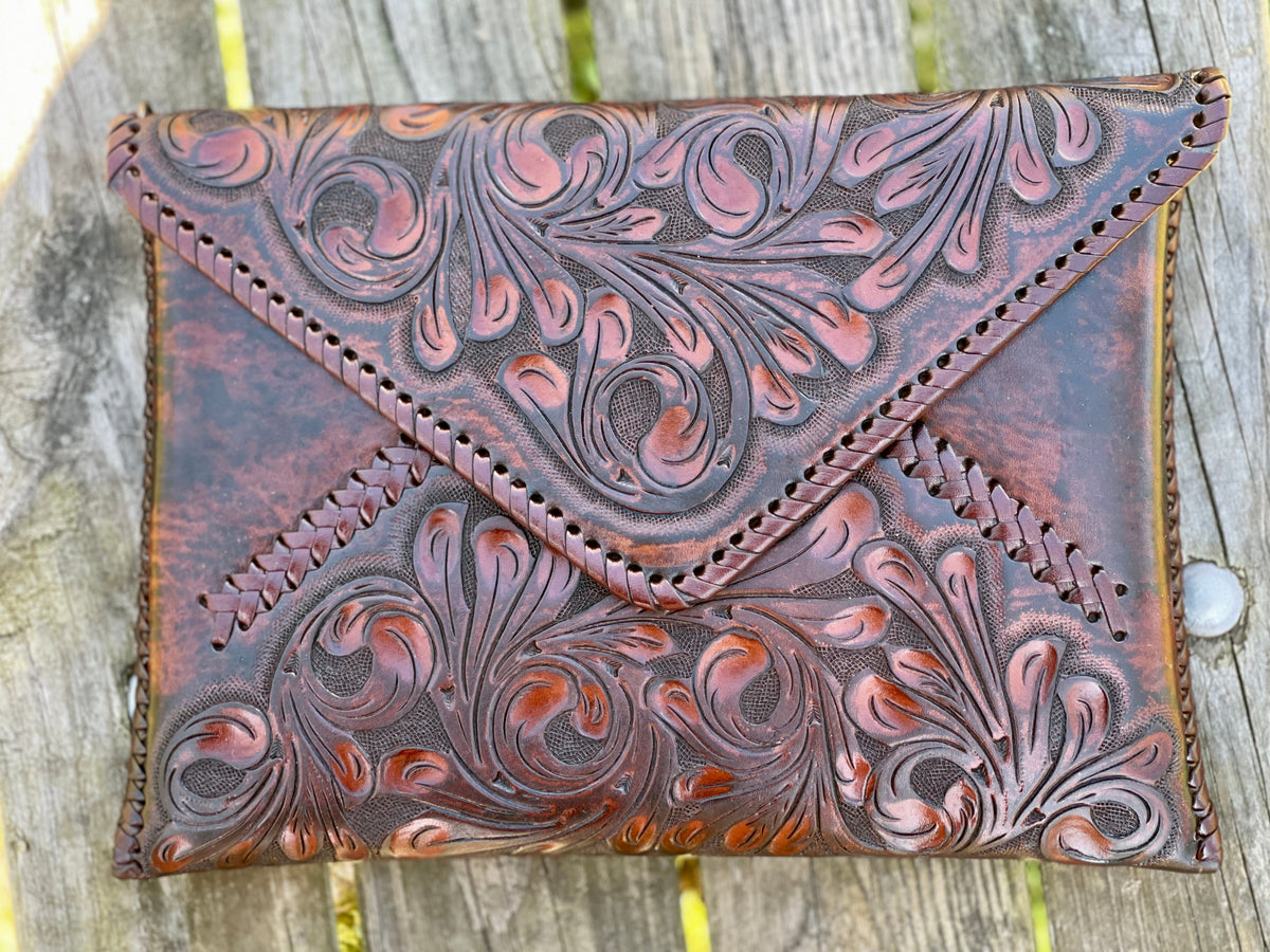 Hand-Tooled Leather Crossbody & Clutch Bag "ITALIA" by ALLE
