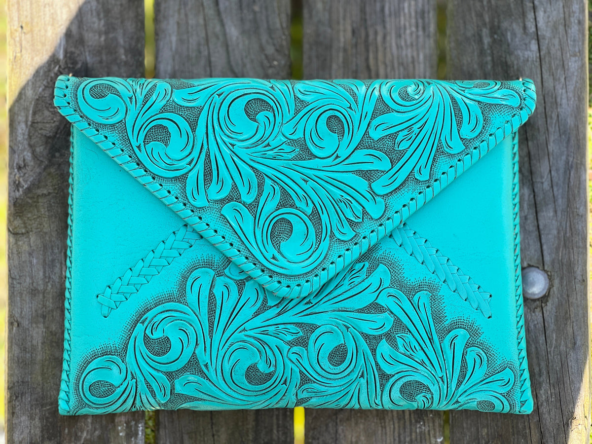 Hand-Tooled Leather Crossbody & Clutch Bag "ITALIA" by ALLE