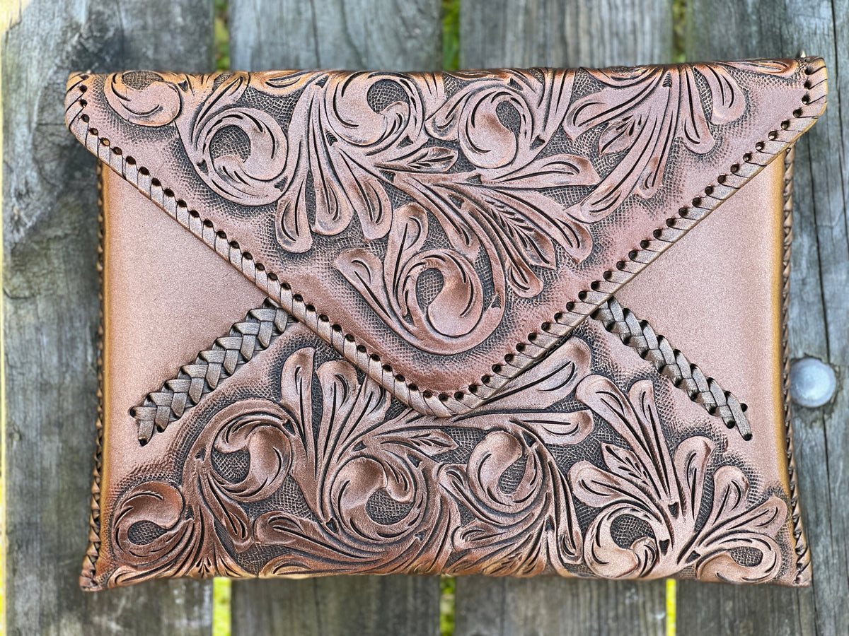 Hand-Tooled Leather Crossbody & Clutch Bag "ITALIA" by ALLE