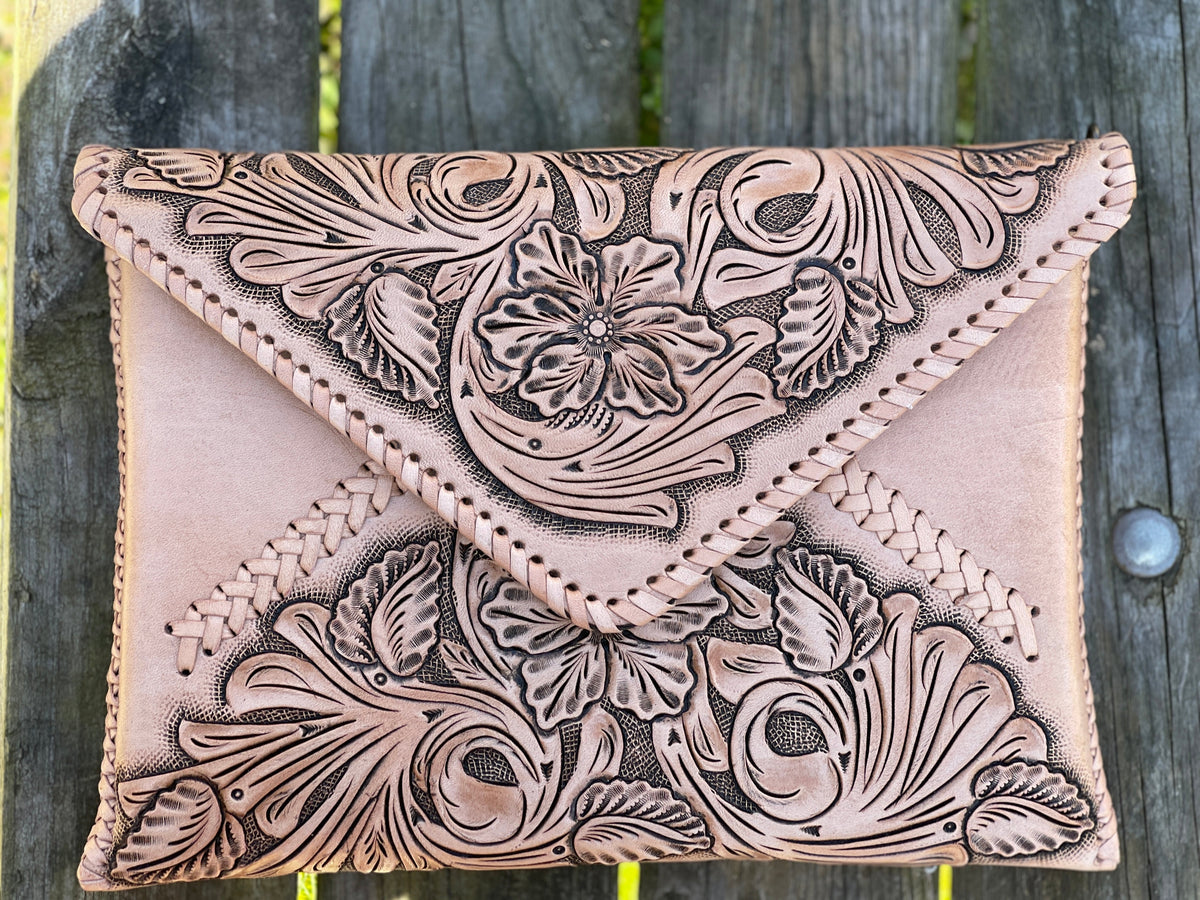 Hand-Tooled Leather Crossbody & Clutch Bag "ITALIA" by ALLE