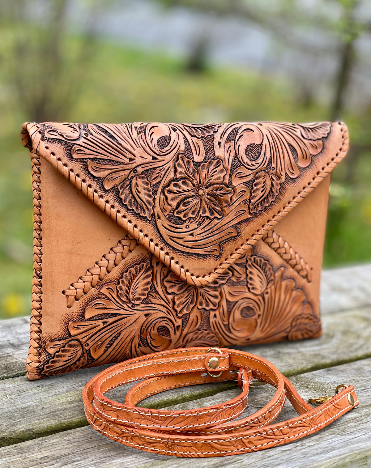 Hand-Tooled Leather Crossbody & Clutch Bag "ITALIA" by ALLE