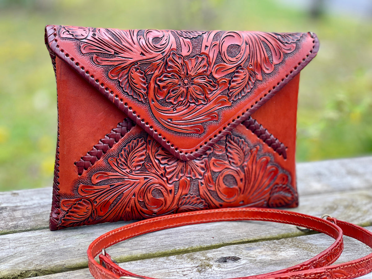 Hand-Tooled Leather Crossbody & Clutch Bag "ITALIA" by ALLE