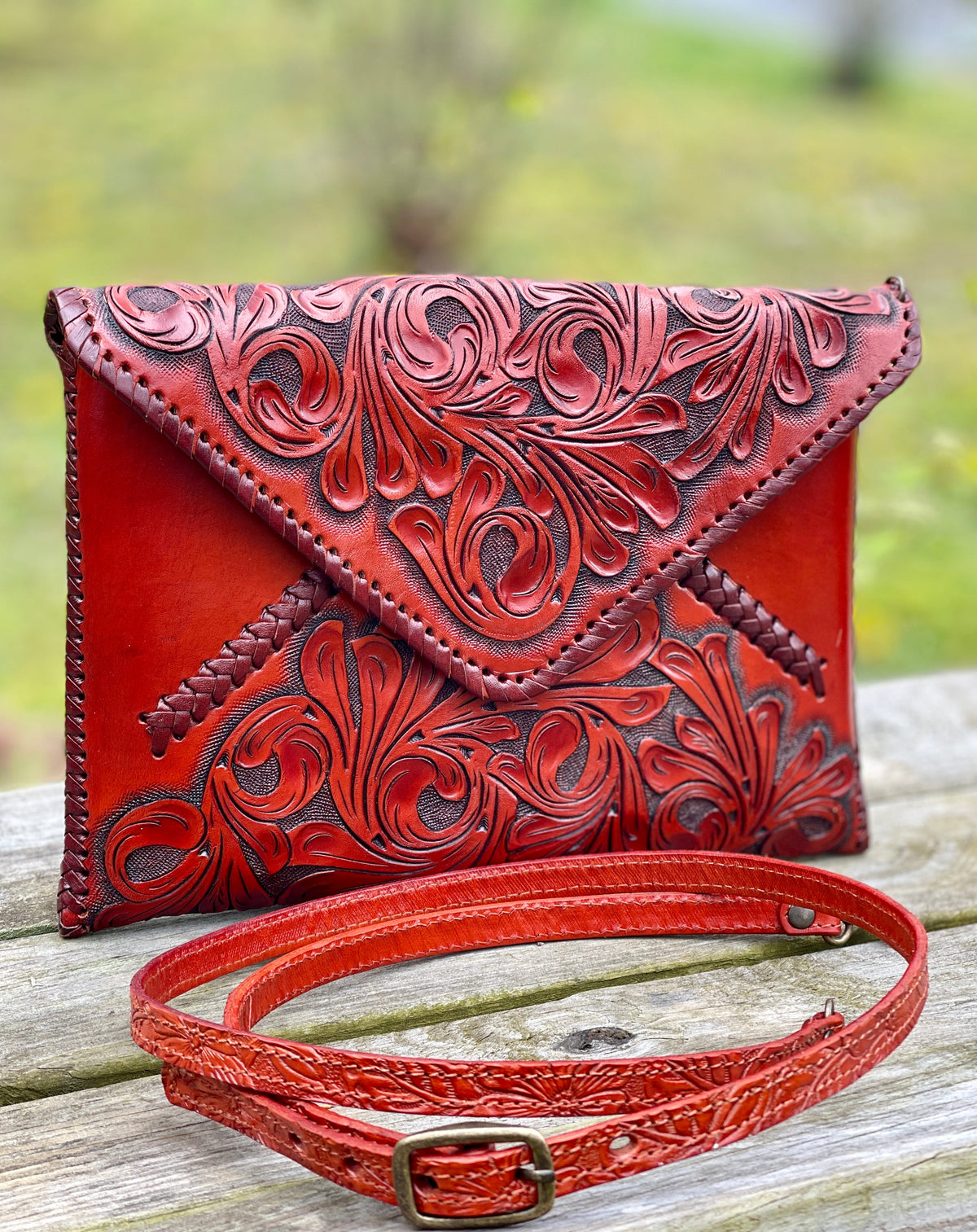 Hand-Tooled Leather Crossbody & Clutch Bag "ITALIA" by ALLE