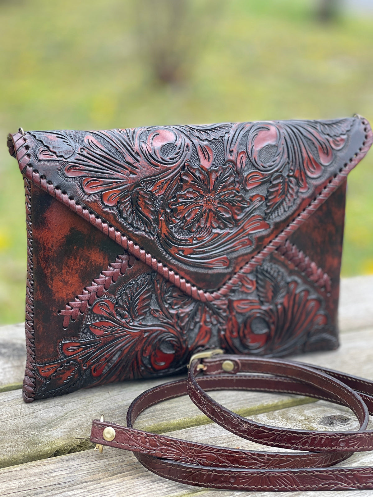 Hand-Tooled Leather Crossbody & Clutch Bag "ITALIA" by ALLE