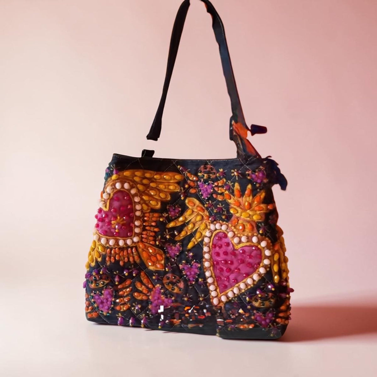 Hand-Painted  & Hand-Embroidered Denim Tote Bag - Piece of Art