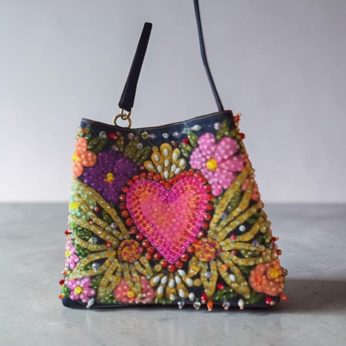 Hand-Painted  & Hand-Embroidered Denim Tote Bag - Piece of Art