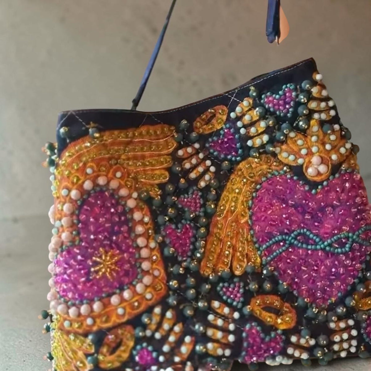 Hand-Painted  & Hand-Embroidered Denim Tote Bag - Piece of Art