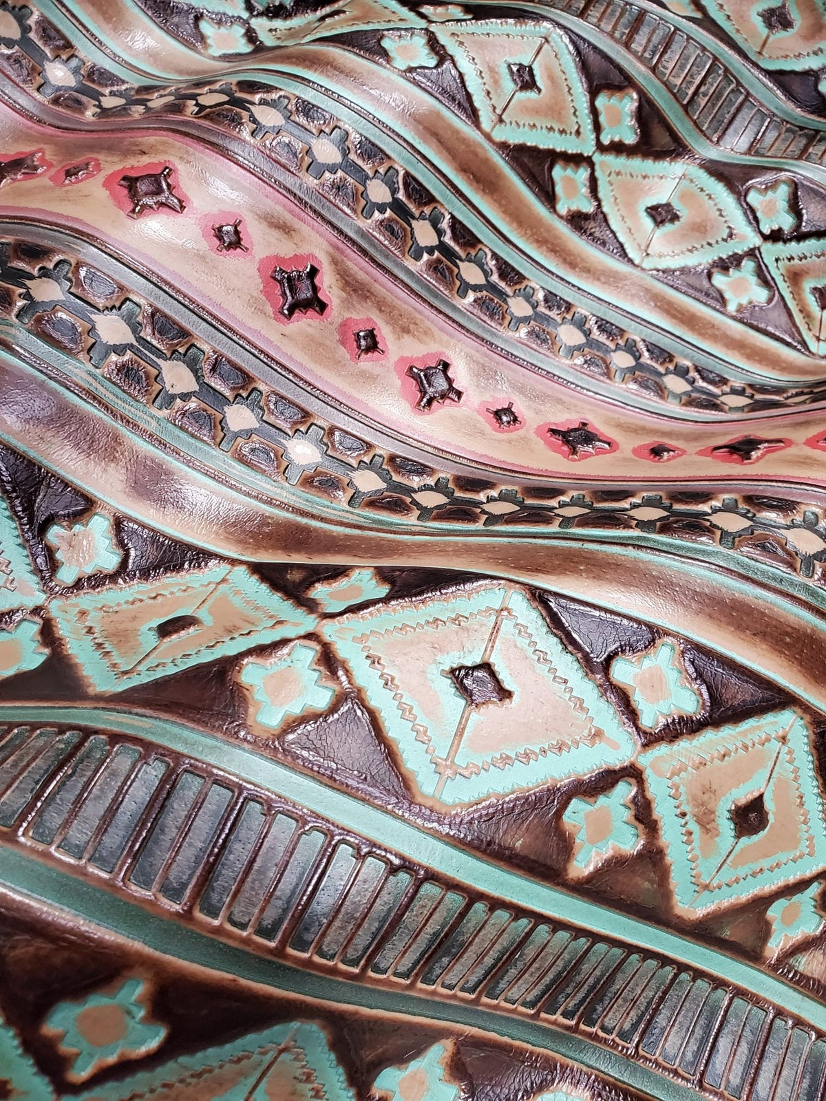 **Wide Genuine Leather Turquoise Navajo Hat Band w/ Turq 953i