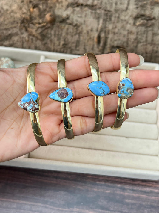 “The Golden Collection” Desert Winds Handmade Natural Gold Plated Golden Hills Turquoise Cuff Bracelet