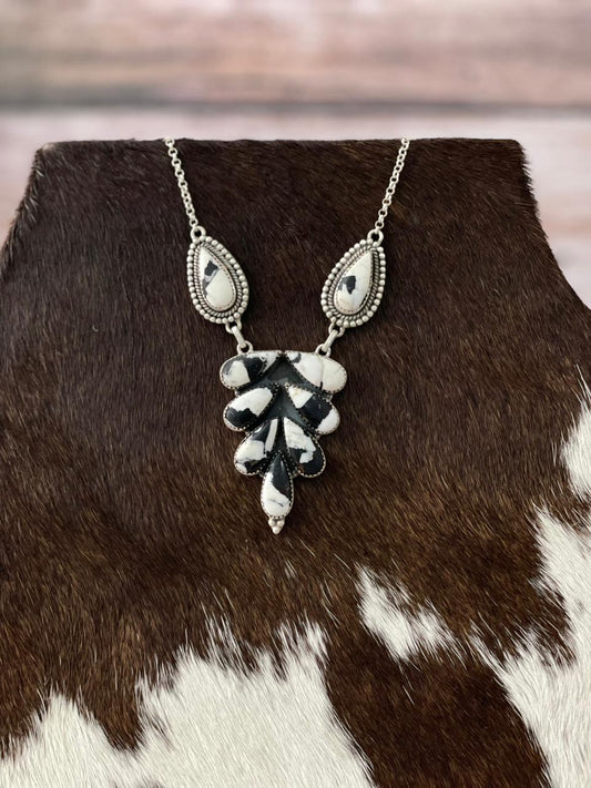 Handmade Sterling Silver White Buffalo Necklace with Signed Nizhoni