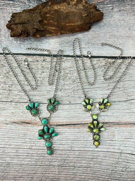 Handmade Sterling Silver Emerald Valley, Palomino Turquoise Necklace "Signed Nizhoni"