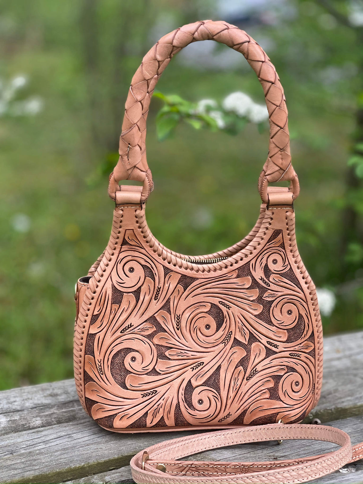 ALLE Hand-Tooled Leather Mini Hobo & Crossbody Bag "LUNA MINI" more colors