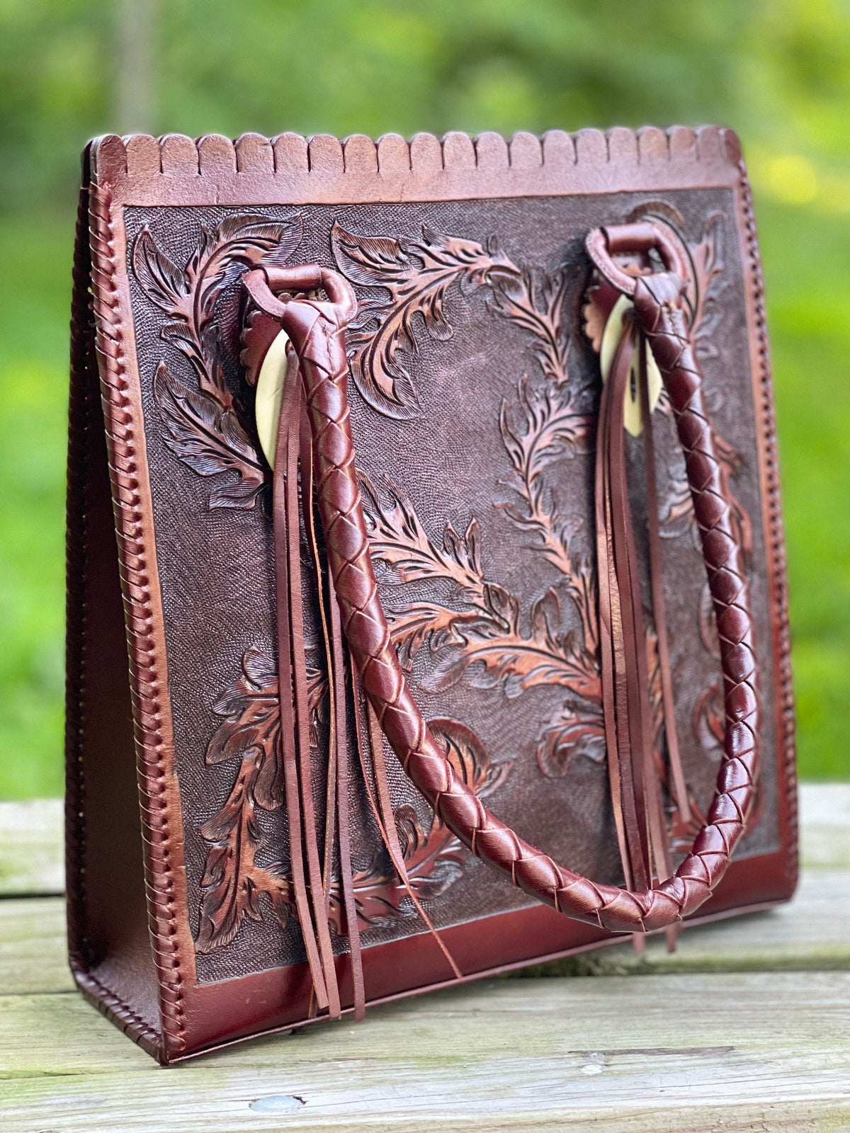 Hand-Tooled Leather Hobo Bag, "CORREAS SPIGAS" by ALLE
