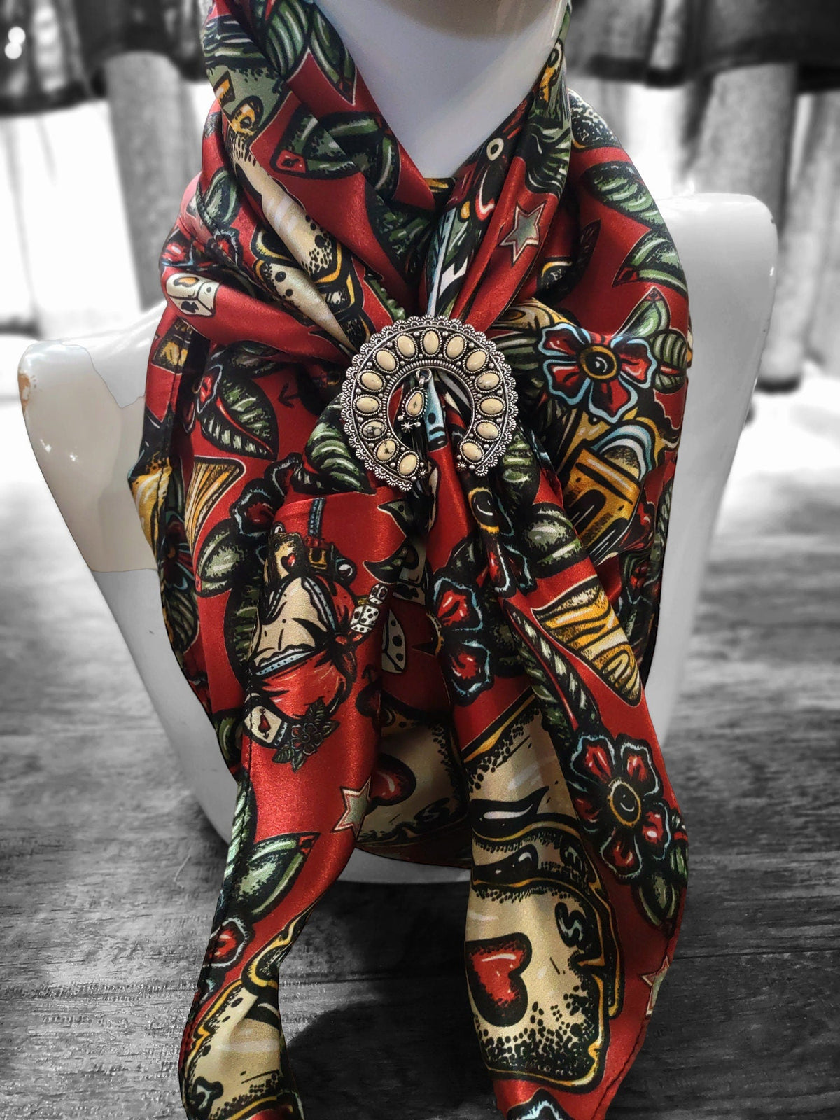 Silk Wild Rag: Deep Red, Saloon Casino Print – Western Bandanna