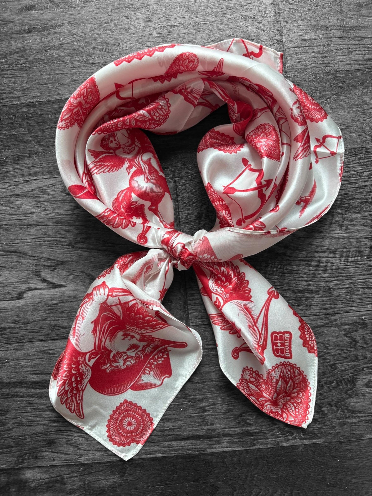 100% Silk Valentines Day Wild Rag with Cowboy cupid and hearts