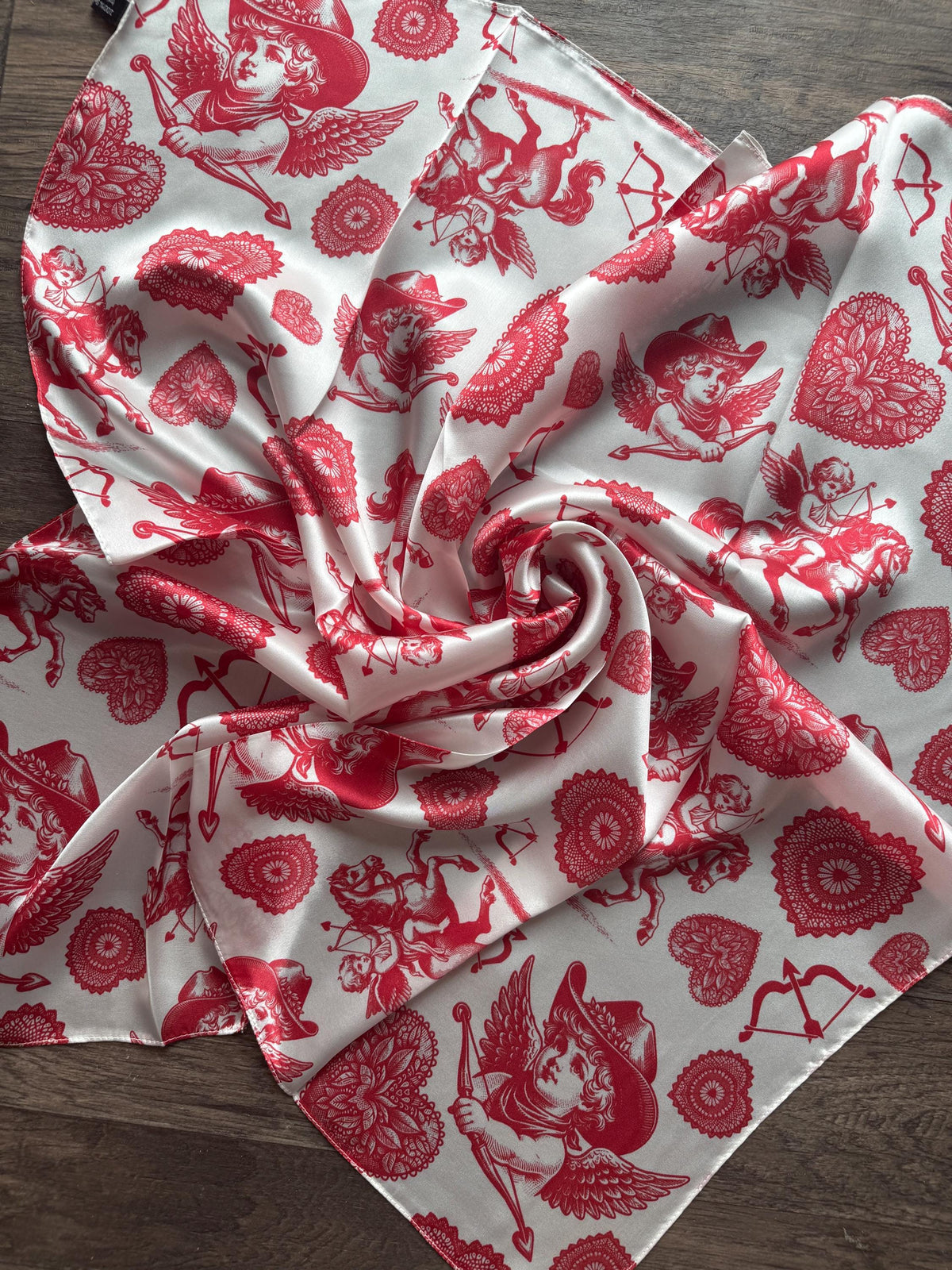 100% Silk Valentines Day Wild Rag with Cowboy cupid and hearts