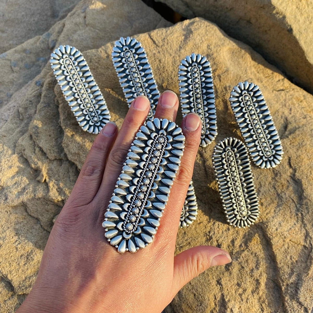 Handcrafted Patrick Yazzie Sterling Silver Jumbo Hand Stamped Ring