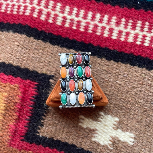 Handcrafted Sterling Silver Multi Stone Cluster Ring Size 9 Signed Jacqueline Silver