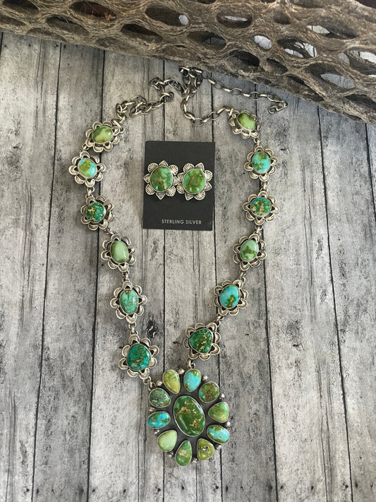 Handcrafted Sonoran Mountain Turquoise Necklace Set signed LK