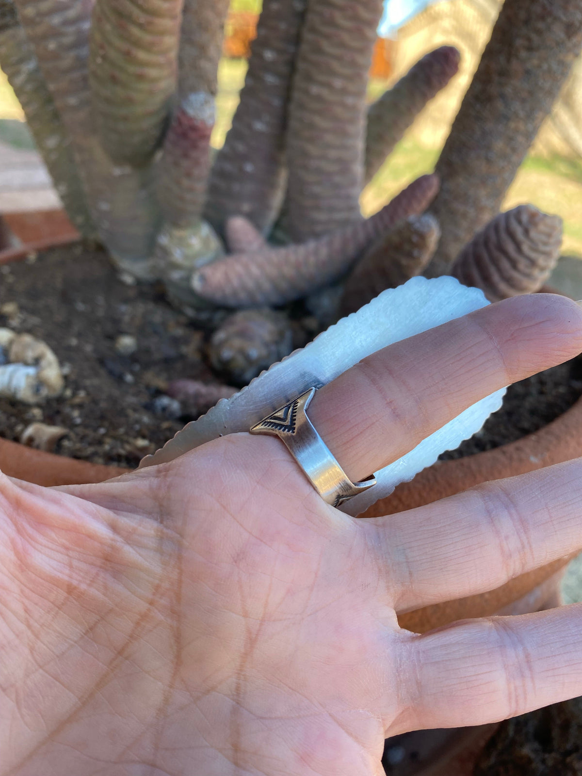 Handcrafted Patrick Yazzie Sterling Silver Jumbo Hand Stamped Ring