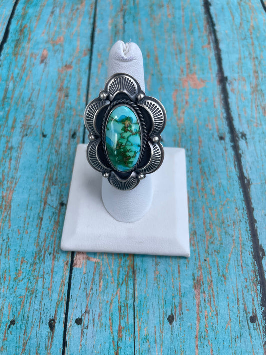 Handcrafted Sonoran Mountain Turquoise And Sterling Silver Statement Ring Size 7
