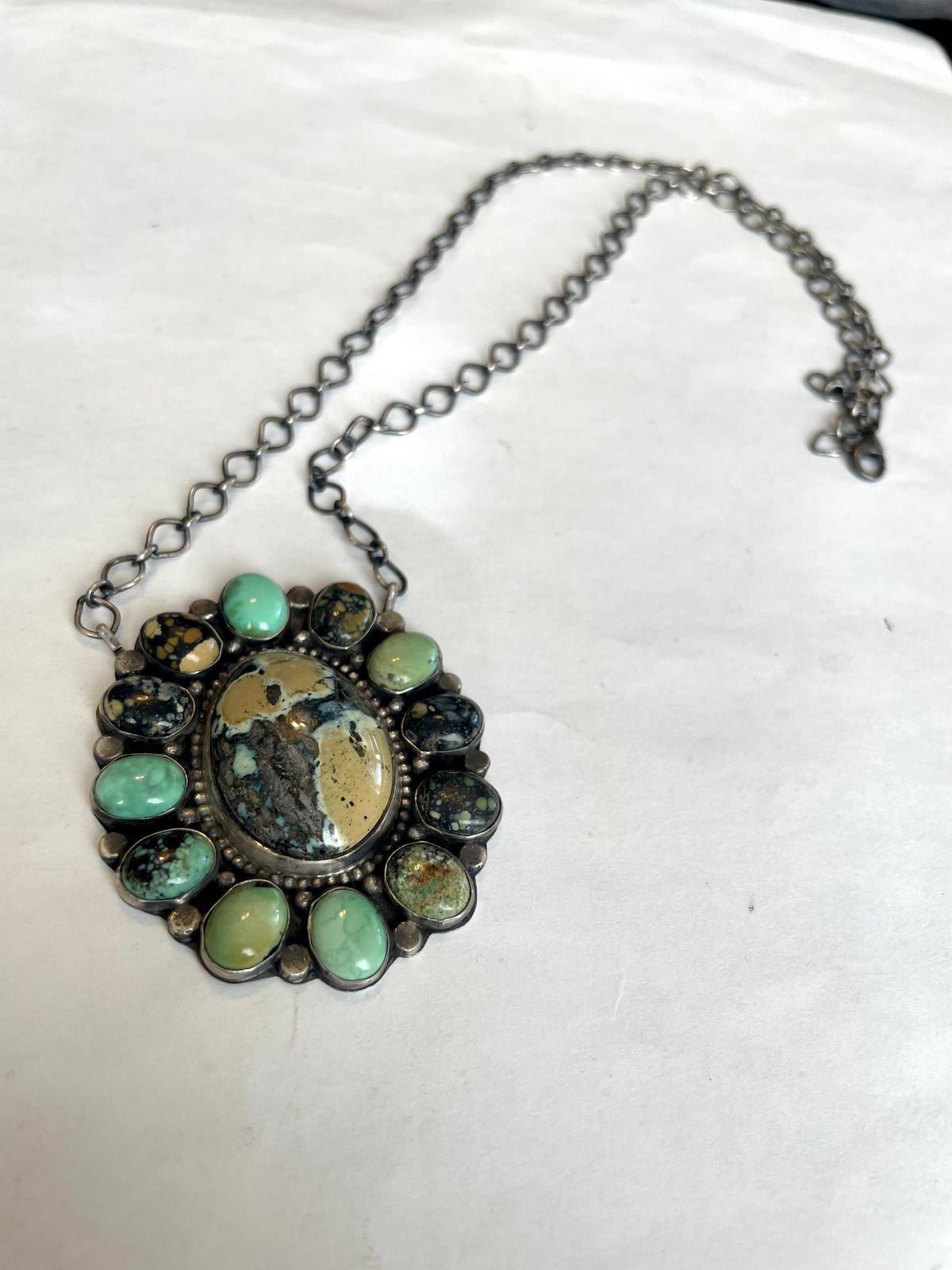 Handcrafted Royston & Carico Turquoise & Sterling Silver Cluster Necklace by Sheila Becenti