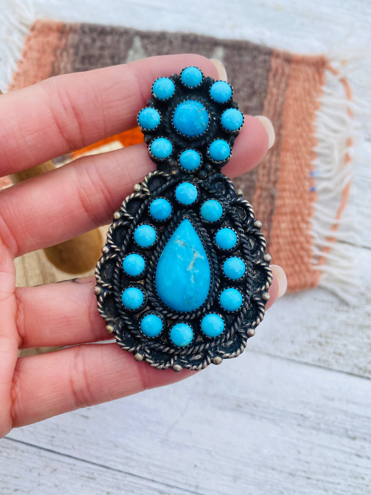 Handcrafted Sleeping Beauty Turquoise & Sterling Silver Statement Ring Size 9.5