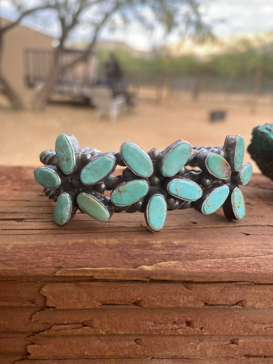 Jacqueline Silver Royston Turquoise & Sterling Cluster Cuff