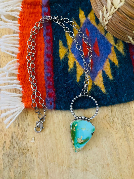 Handcrafted Sterling Silver & Sonoran Mountain Turquoise Necklace Signed