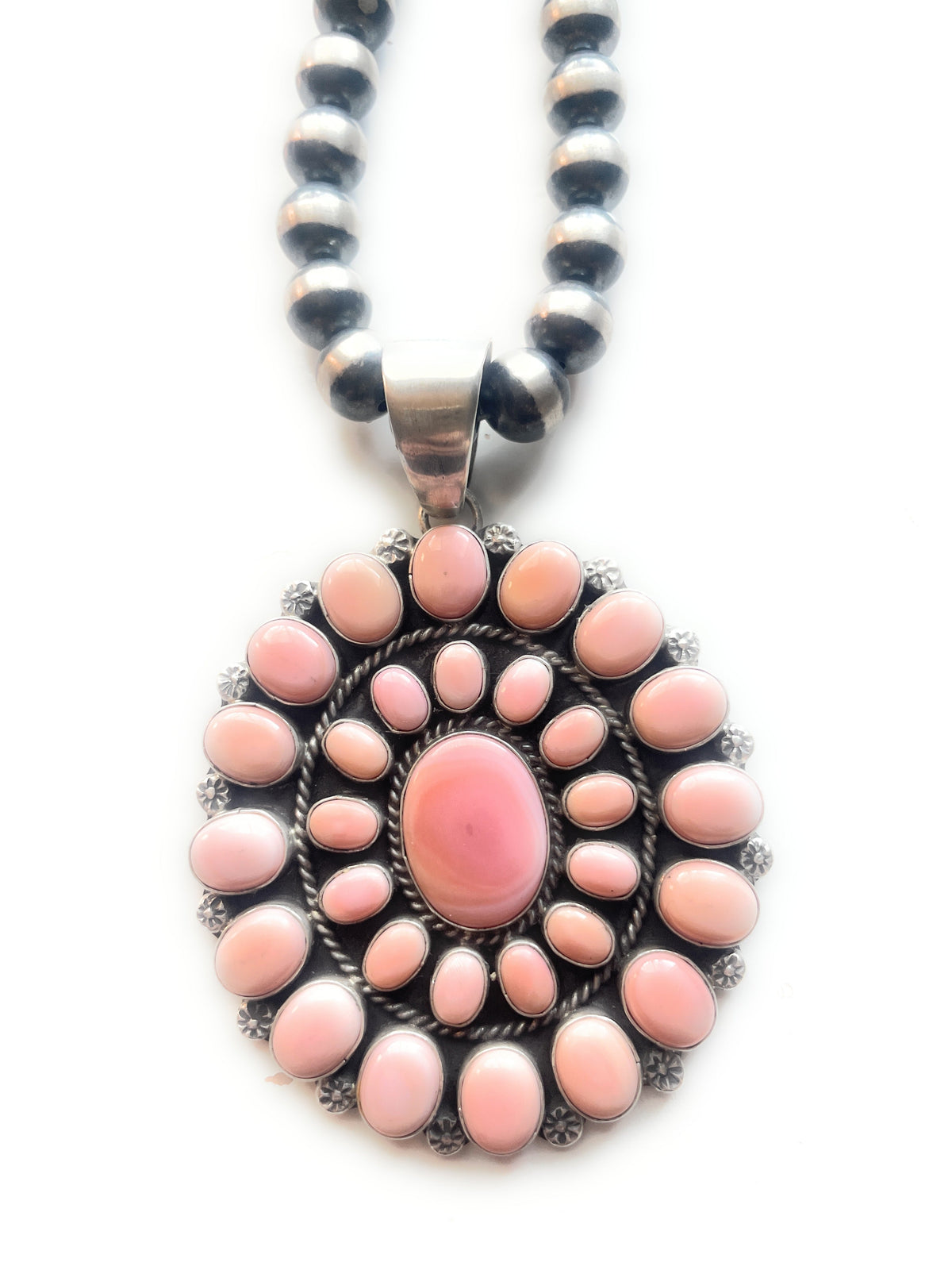 Handcrafted Queen Pink Conch Shell Sterling Silver Pendant Signed C Yazzie